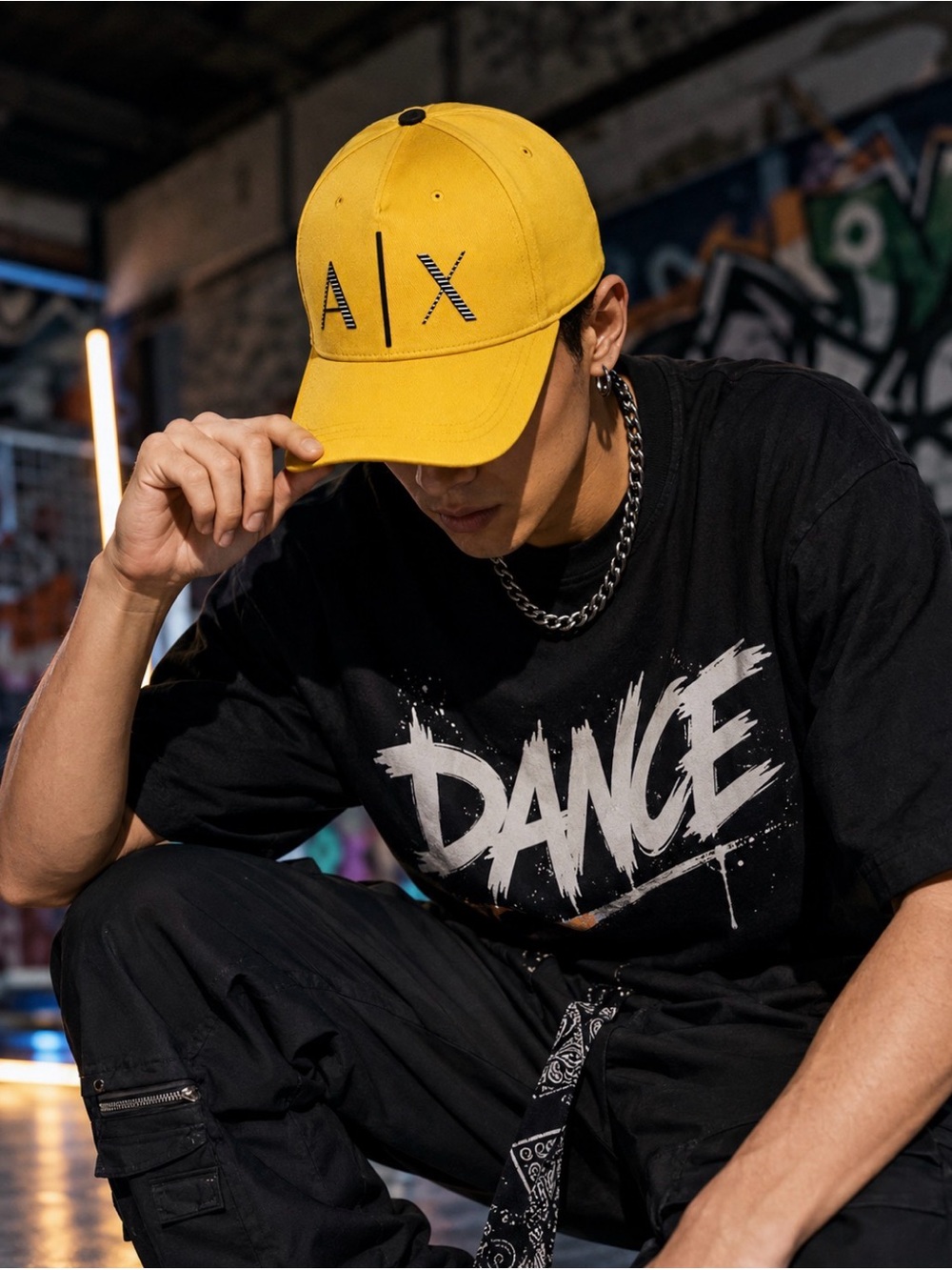 A|X Armani Exchange Yellow Baseball Cap Black Logo Adjustable Hat